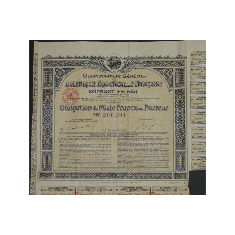 Gvt Général de l'Afrique Equatoriale Française - Emprunt 4 % 1931