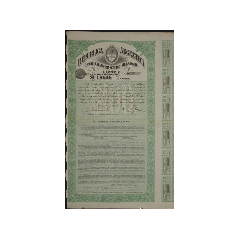 Credito Argentino Interno 1907 oro