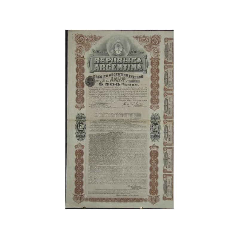 Republica Argentina - Crédito Argentino Interno 1909 - $ 500