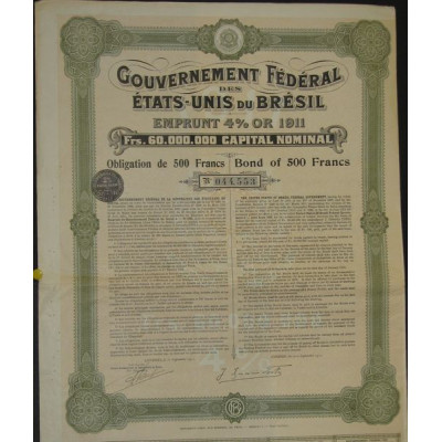Gvt Fédéral des Etats-Unis du Brésil - Emprunt 4 % Or de 1911