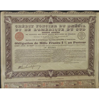 Crédit Foncier du Brésil et de l'Amérique du Sud (Obl 1000 F 5 % 1930)(modèle 2)