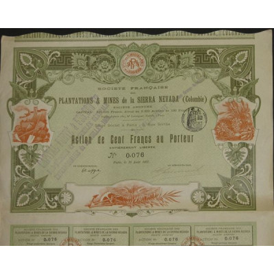 Sté Française des Plantations & Mines de la Sierra Nevada (Colombie)