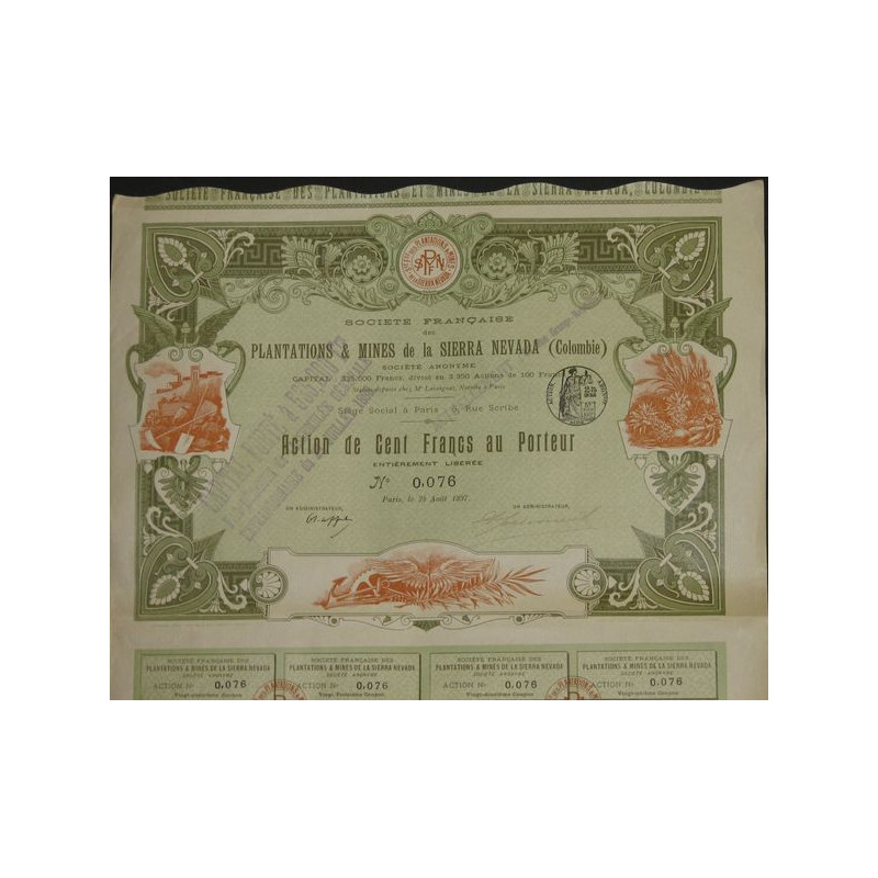 Sté Française des Plantations & Mines de la Sierra Nevada (Colombie)