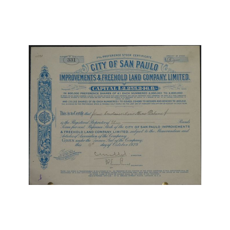 City of San Paulo - Improvements & Freehold Land Cy Ltd - 7%