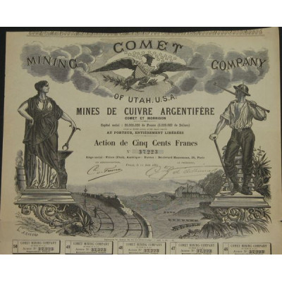 Comet Mining Cy Of UTAH U.S.A. - Mines de Cuivre Argentifère Comet et Morrisson (1 Act 500 F)