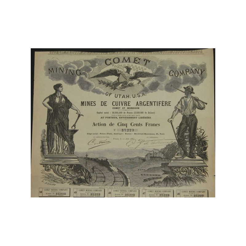 Comet Mining Cy Of UTAH U.S.A. - Mines de Cuivre Argentifère Comet et Morrisson (1 Act 500 F)