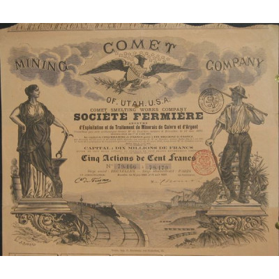 Comet Mining Cy Of UTAH U.S.A. - Mines de Cuivre Argentifère Comet et Morrisson (5 Act)