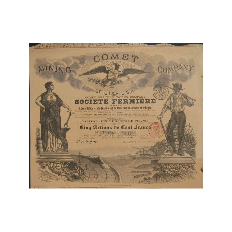 Comet Mining Cy Of UTAH U.S.A. - Mines de Cuivre Argentifère Comet et Morrisson (5 Act)
