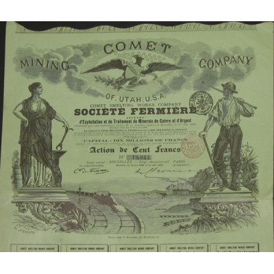 Comet Mining Cy Of UTAH U.S.A. - Mines de Cuivre Argentifère Comet et Morrisson (1 Act 100 F)