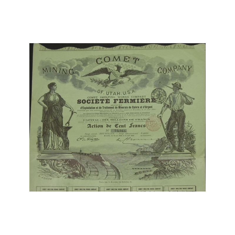 Comet Mining Cy Of UTAH U.S.A. - Mines de Cuivre Argentifère Comet et Morrisson (1 Act 100 F)