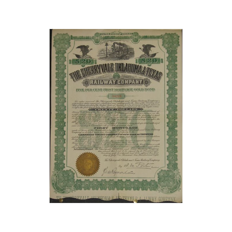 The Cherryvale Oklahoma & Texas Railway Cy ($20)