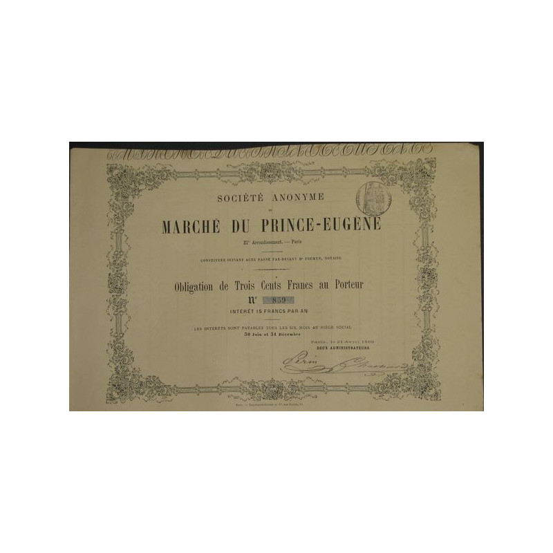 S.A. du Marché du Prince-Eugène (Obl 300 F)
