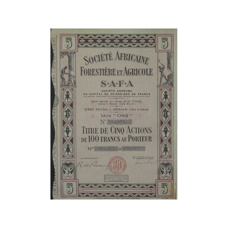 Sté Africaine Forestière et Agricole S.A.F.A. (Titre 5 Act 100 F)