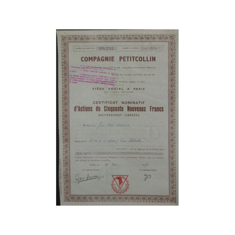 Cie Petitcollin (Certif Nomin)