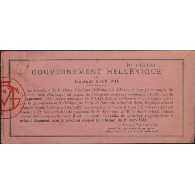 Gvt Hellénique – Emprunt 5 % 1914
