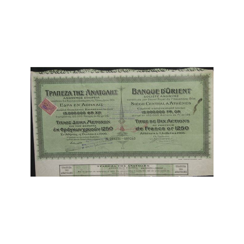Banque d'Orient - Act 1250 F Or – 1906