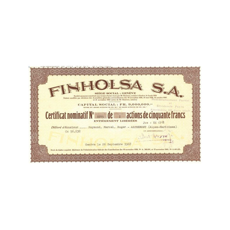 Finholsa S.A. (Certif Nomin Act 50 F)
