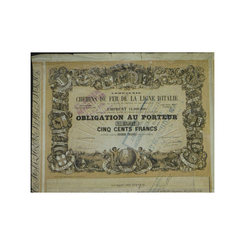 Cie du Chemin de Fer de la Ligne d'Italie par la Vallée du Rhône et le Simplon (Obl)
