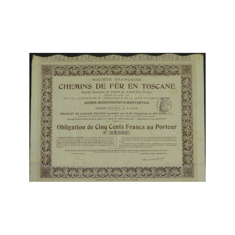 Sté Française de Chemins de Fer en Toscane (Sienne-Buonconvento-Montantico)