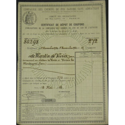 Cie des Chemins de Fer Danube Save Adriatique (Anc Cie des CDF du Sud)