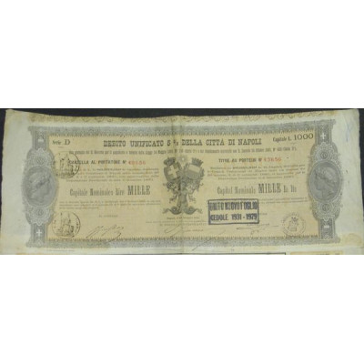 Debito Unificato 5% della Città di Napoli (1000 Li)