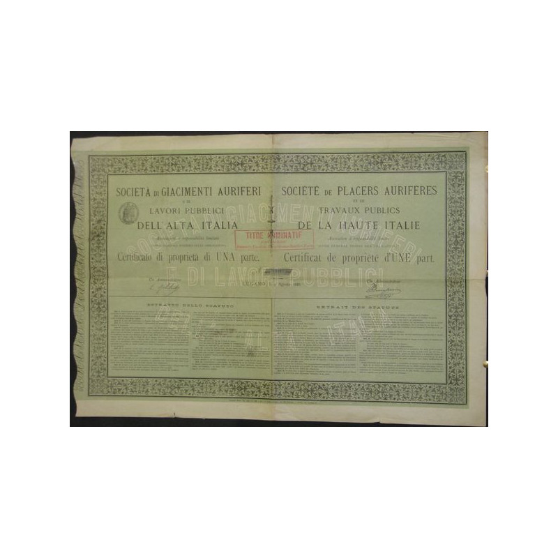 Sté de Placers Aurifères et de Travaux Publics de la Haute Italie