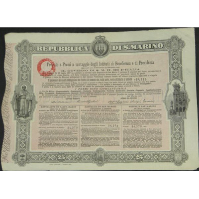 Republica di S.Marino - Prestito a Premi a Vantaggio degli Istituti di Beneficenza e di Previdenza