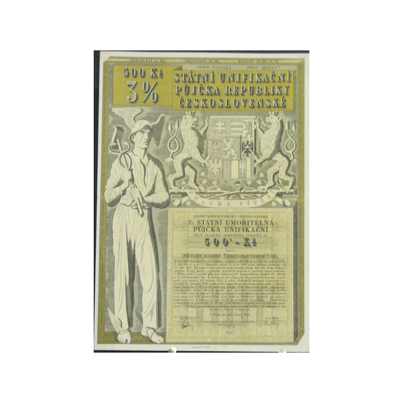 500 Kc 3% Statni Unifikacni Pujcka Republiky Ceskoslovenské