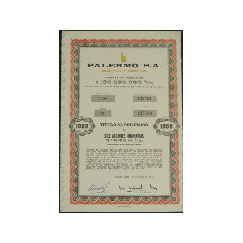 Palermo S.A. - Industrial y Comercial (10 Act 100 Pesos)