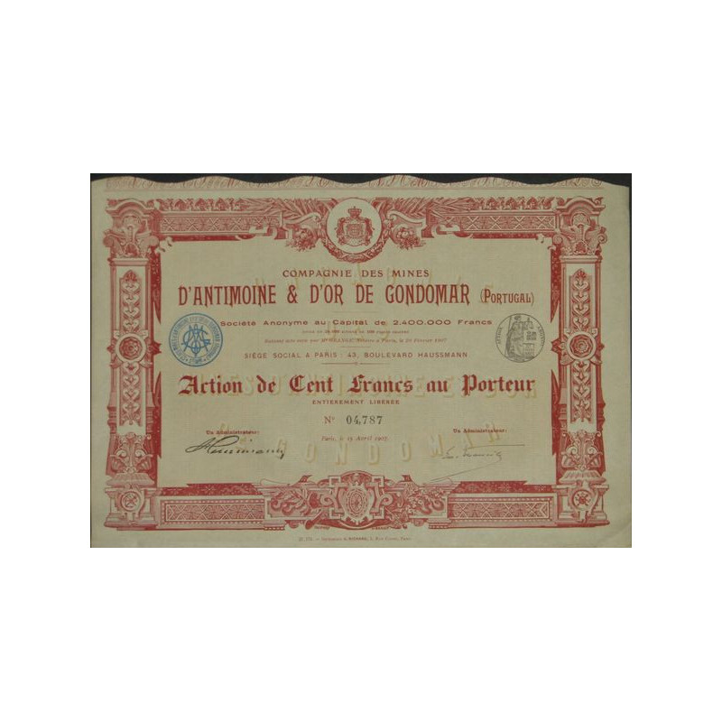 Cie des Mines d'Antimoine & d'Or de Gondomar