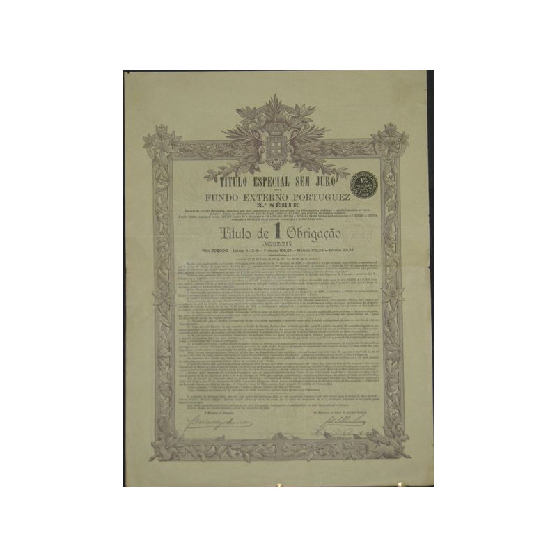 Titulo Especial Sem Juro do Fundo Externo Portuguez 3 % 3° série
