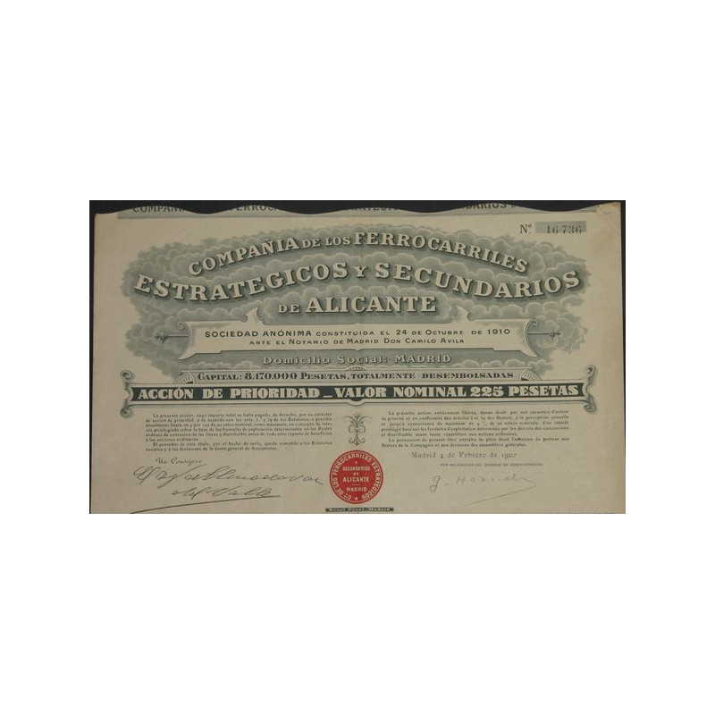 Cia de los Ferrocarriles Estrategicos y Secundarios de Alicante