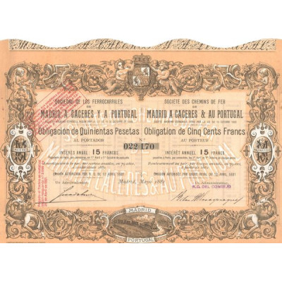 Cie des Chemins de Fer de Madrid à Caceres et au Portugal (Obl 500 F)