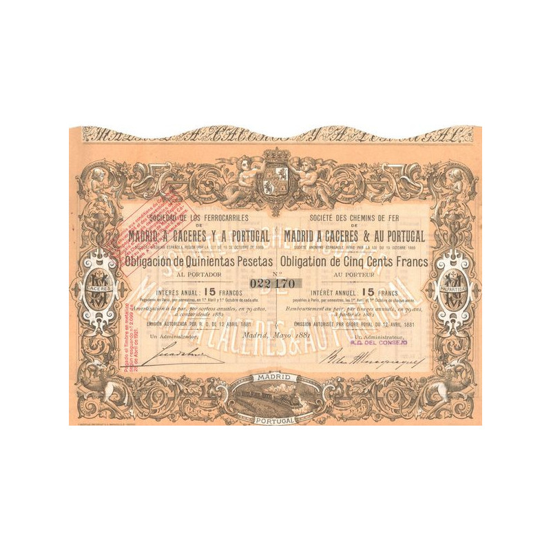 Cie des Chemins de Fer de Madrid à Caceres et au Portugal (Obl 500 F)