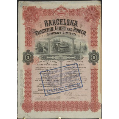 Barcelona Traction Light and Power Cy Ltd ($ 100 Or)(1912)