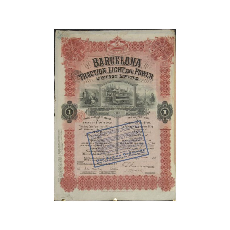 Barcelona Traction Light and Power Cy Ltd ($ 100 Or)(1912)