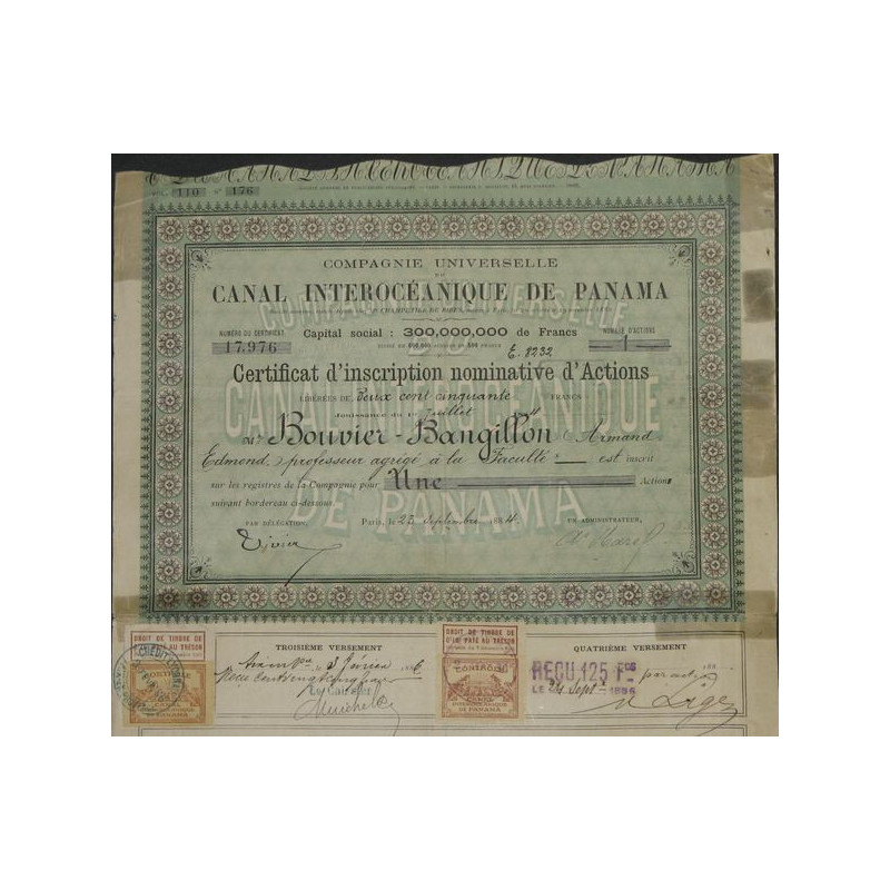 Cie Universelle du Canal Interocéanique de Panama (Certif)