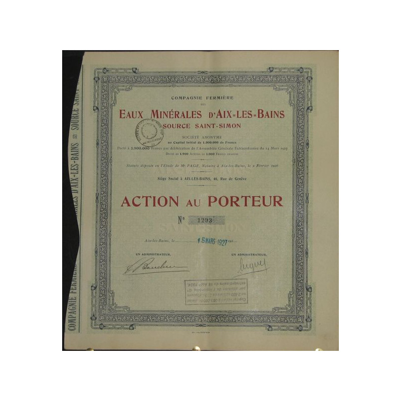 Cie Fermière des Eaux Minérales d'Aix-les-Bains - Source Saint-Simon