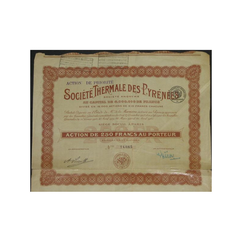 Sté Thermale des Pyrénées (Act 250 F)