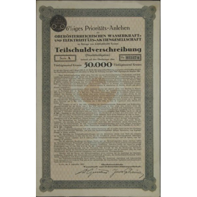 Sté par Actions pour l'Exploitation des Forces Hydrauliques et Electriques de la Haute Autriche - Emprunt 6% de Priorité
