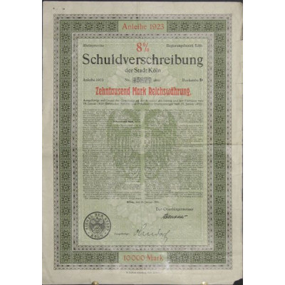 8% Schuldverschreibung des Sdadt Köln
