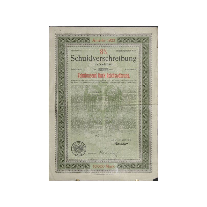 8% Schuldverschreibung des Sdadt Köln