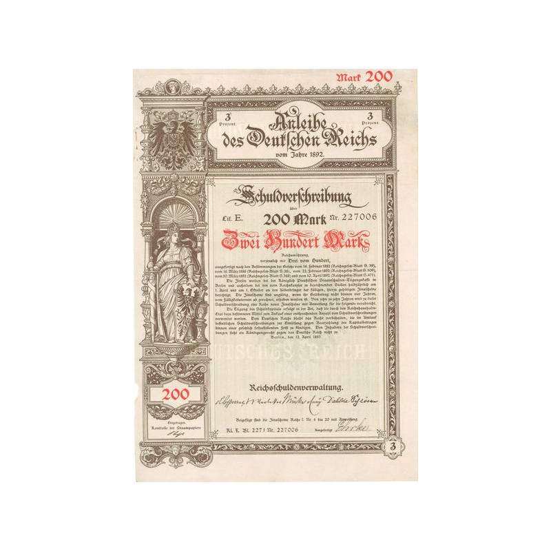 Anleihe des Deutschen Reichs vom Jahre 1892 (200 Marks)