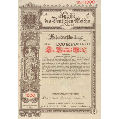 Anleihe des Deutschen Reichs vom Jahre 1892 (1000 Marks)