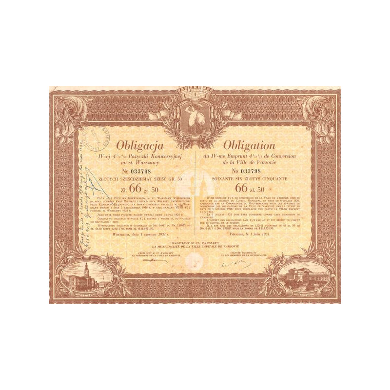 IV-me Emprunt 4 1/2 % de Conversion de la Ville de Varsovie