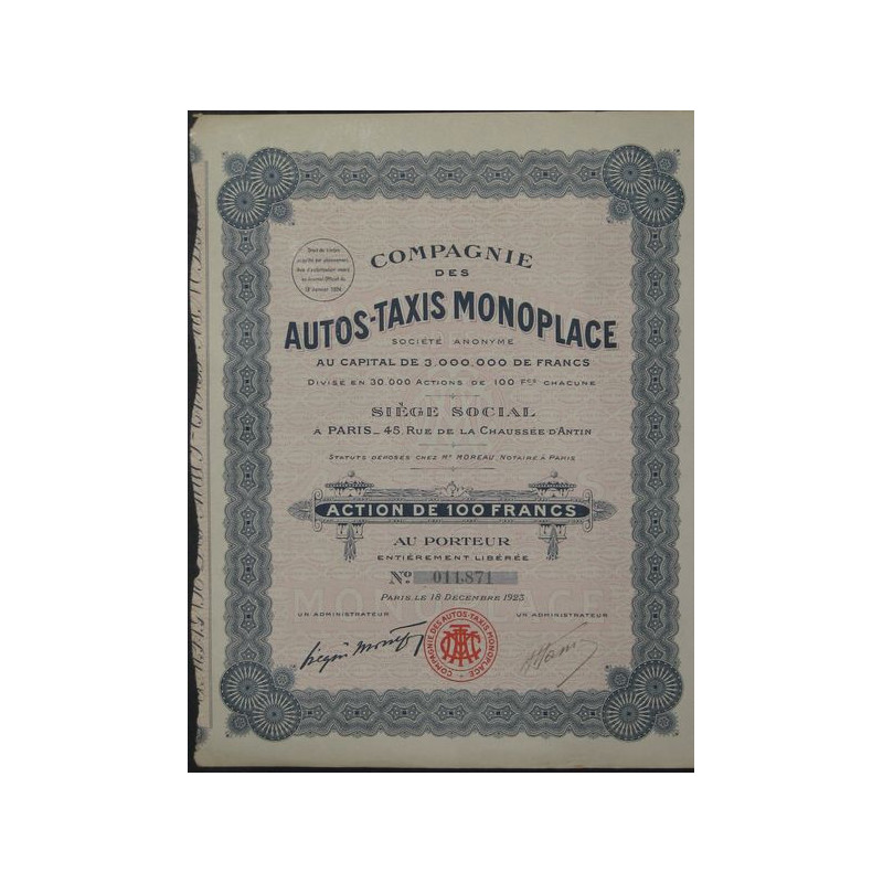 Cie des Autos-Taxis Monoplace