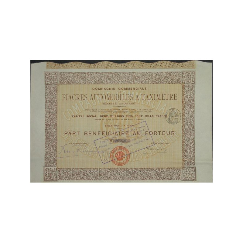 Cie Commerciale des Fiacres Automobiles à Taximètre