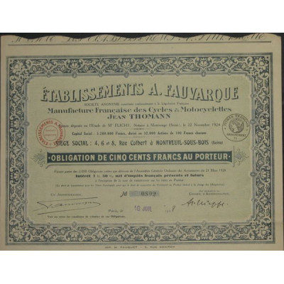 Ets A. Fauvarque Manufacture Française des Cycles et Motocyclettes Jean Thomann
