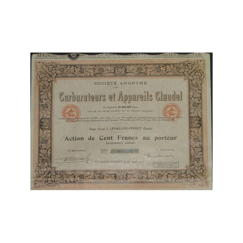 S.A. des Carburateurs & Appareils Claudel (Act 100 F marron)