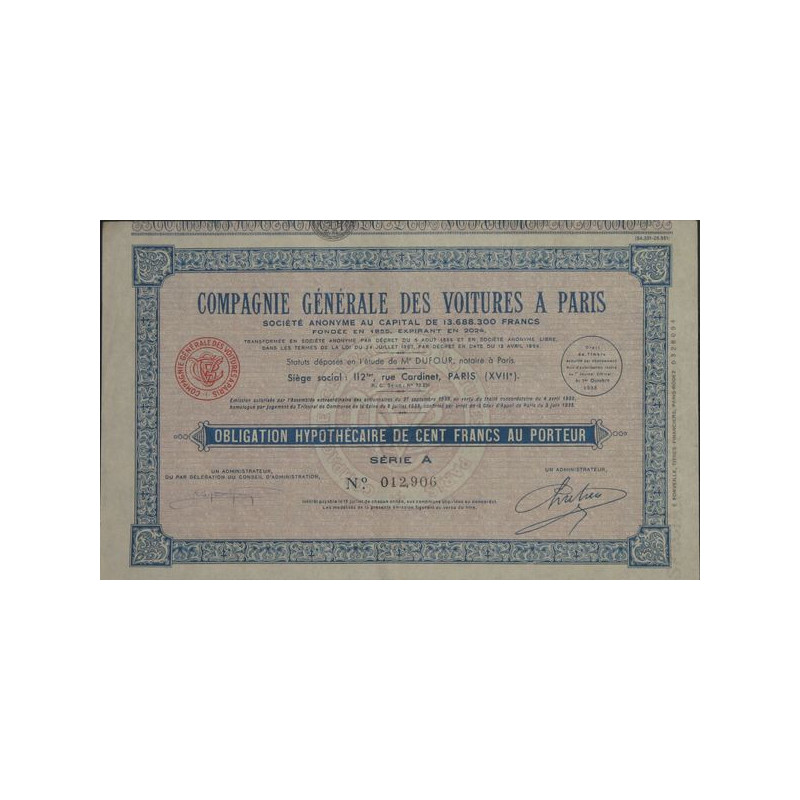 Cié Gale des Voitures à Paris (Obl)